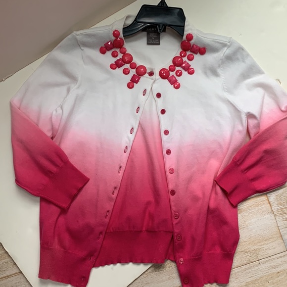 Kenar Barbie Bubblegum Barbicore Pink Ombre Jewel Gem Neck Cardigan Sweater EUC - Picture 11 of 11